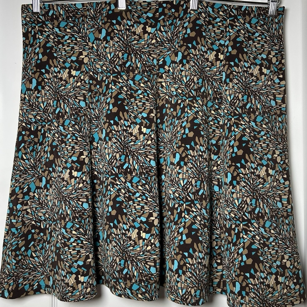 Sag Harbor Turquoise‎ Brown Abstract Starburst Mosaic Print Stretch A-Line Skirt